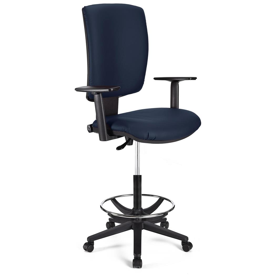 Sgabello da lavoro ATLAS PLUS PELLE, Regolabile, Imbottito, Blu