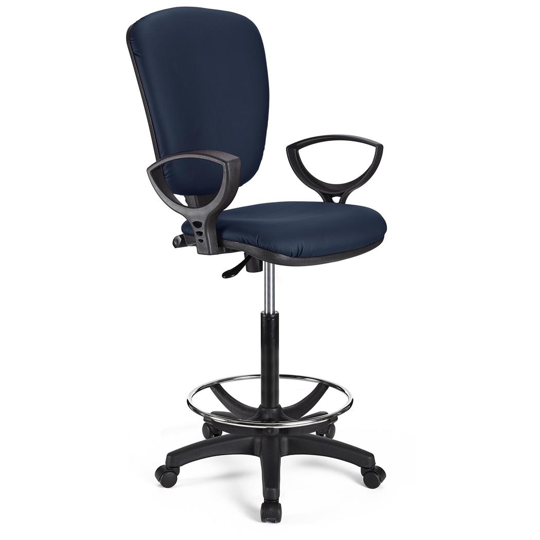 Sgabello da Lavoro CALIPSO PELLE, Schienale Regolabile, Imbottita, Blu