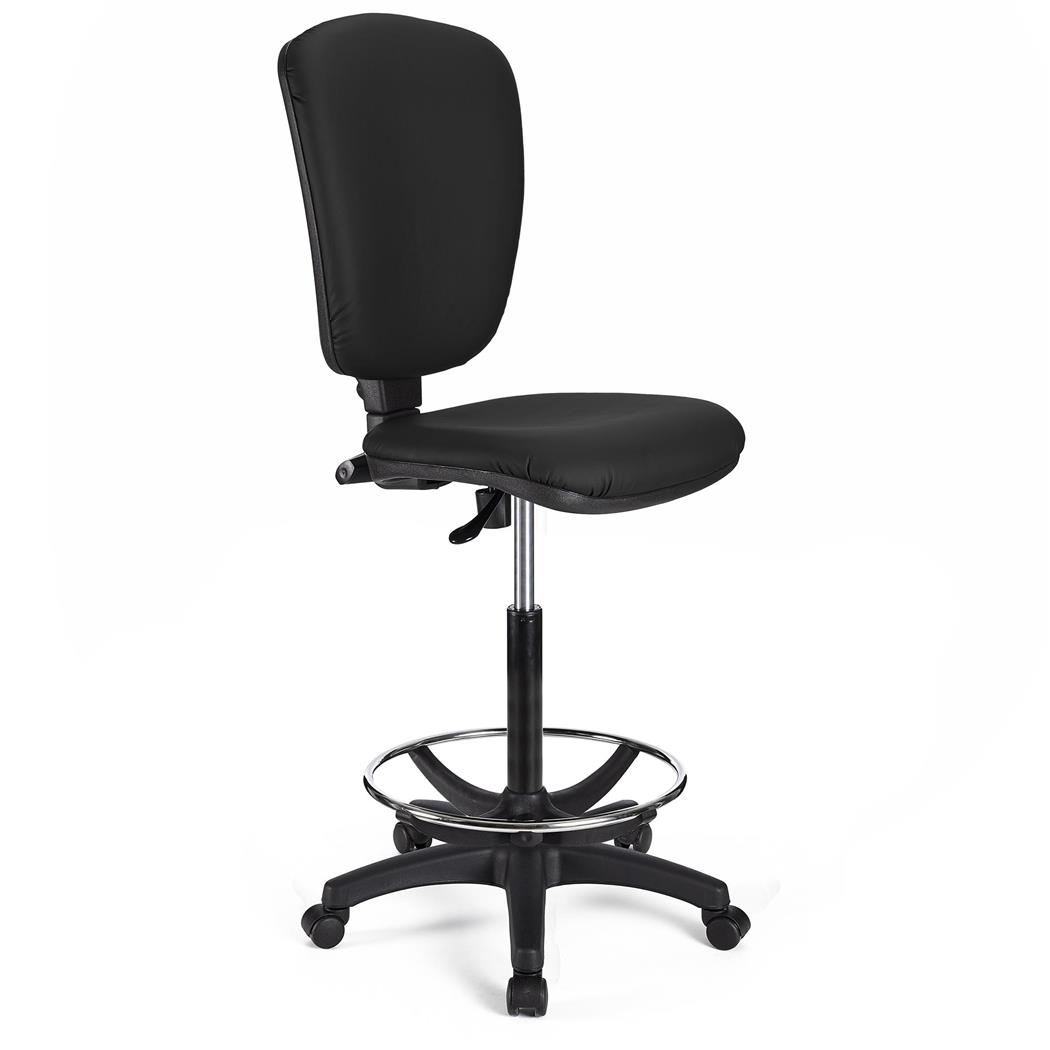 Sgabello da Lavoro CALIPSO SENZA BRACCIOLI PELLE, Schienale Regolabile, Spessa Imbottitura, in Nero