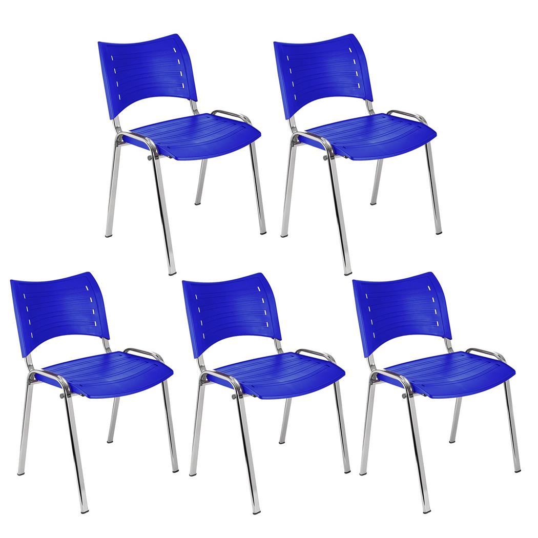 Lotto da 5 Sedie per Sala Attesa ELVA, Impilabili, Blu, gambe Cromate
