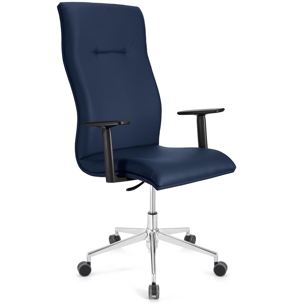 Poltrona da Ufficio SIENA PRO PELLE, Schienale Alto, Braccioli Regolabili, Base Metallica, in Blu