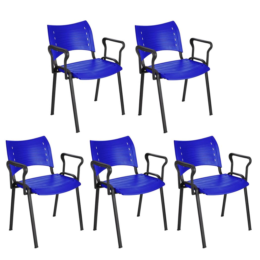 Lotto da 5 Sedia Sala Attesa ELVA CON BRACCIOLI, Blu e Gambe Nere