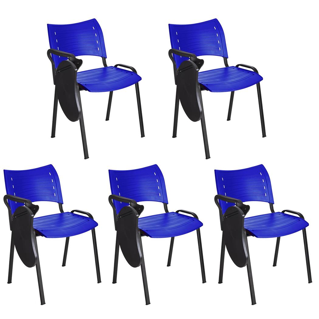 Set 5 Sedie Sala Attesa ELVA CON RIBALTINA, Blu e gambe Nere