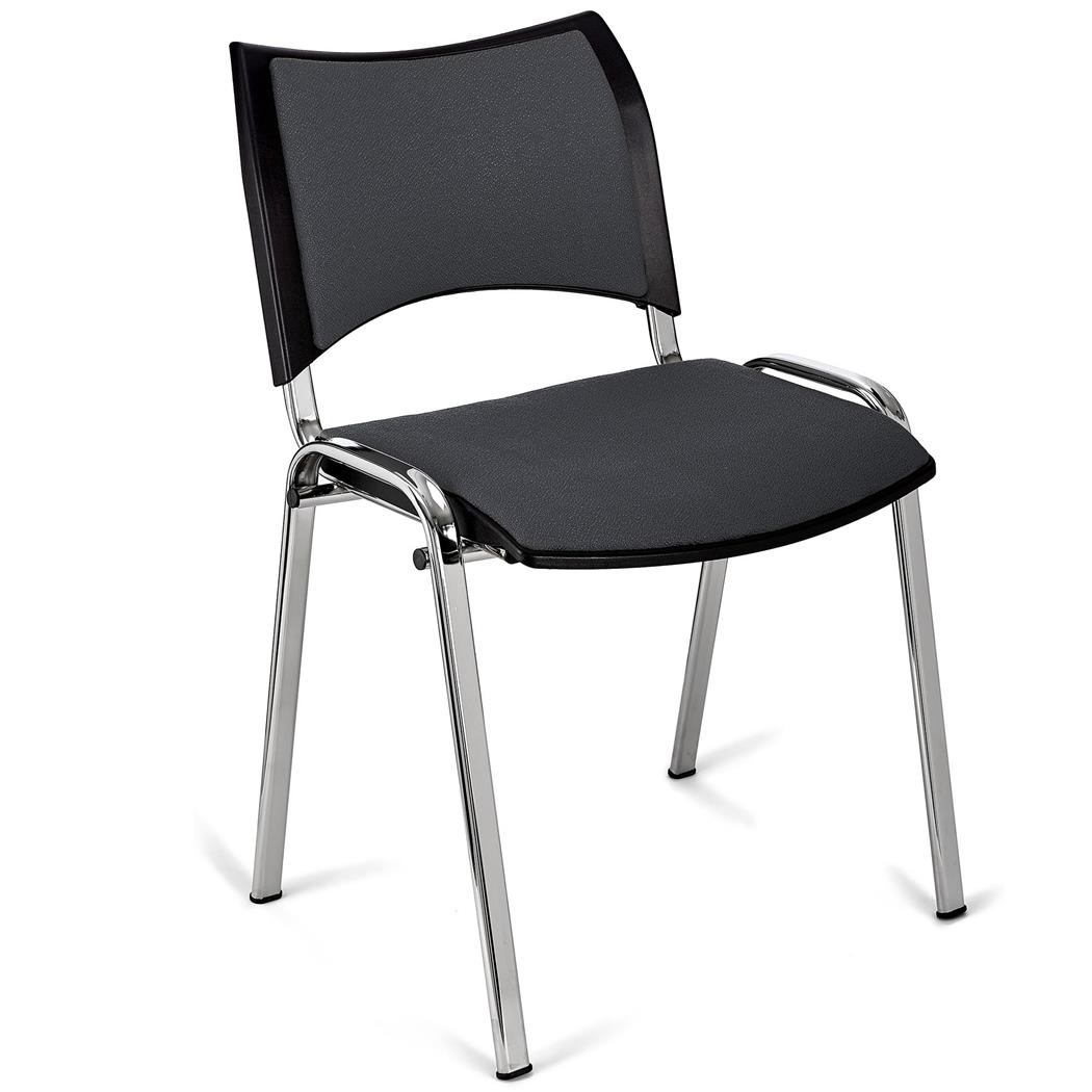 Sedia da Attesa ROMMEL, Comoda Imbottitura, Impilabile, in Tessuto Grigio e Gambe Cromate
