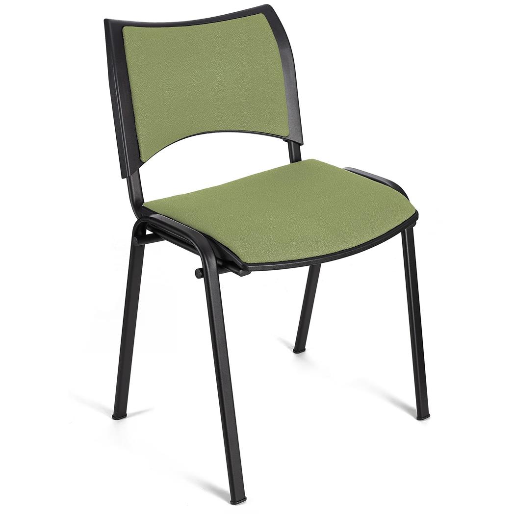 Sedia da Attesa ROMMEL, Comoda Imbottitura, Impilabile, in Tessuto Verde e Gambe Nere