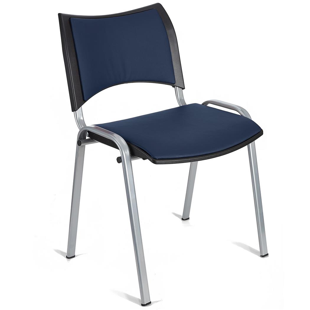 Sedia da Attesa ROMMEL PELLE, Comoda Imbottitura, Impilabile, in Blu e Gambe Grigie