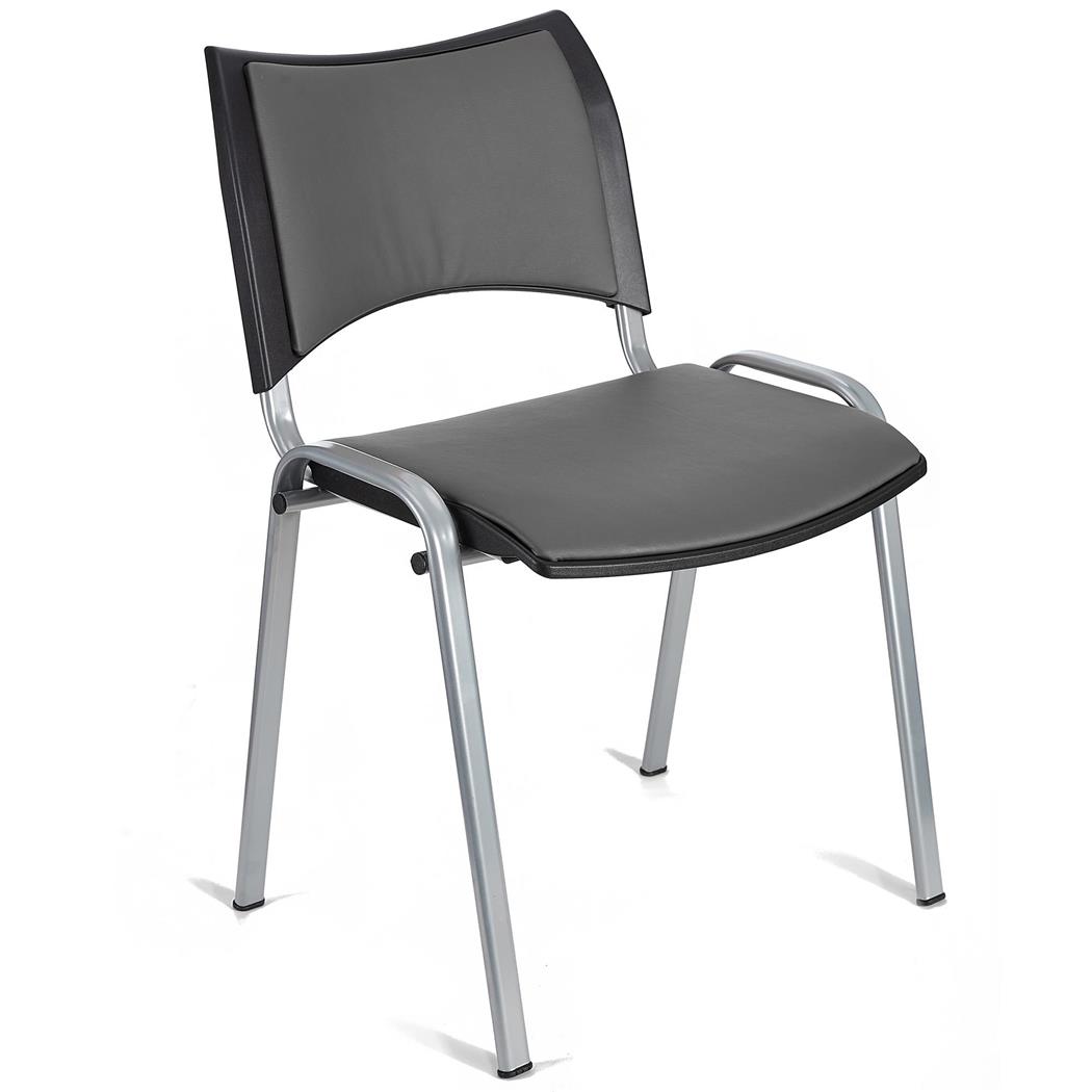 Sedia da Attesa ROMMEL PELLE, Comoda Imbottitura, Impilabile, in Grigio e Gambe Grigie