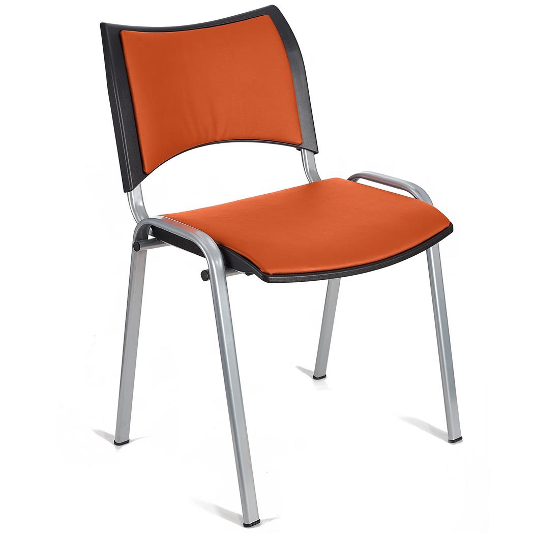  Sedia da Attesa ROMMEL PELLE, Comoda Imbottitura, Impilabile, in Arancione e Gambe Grigie
