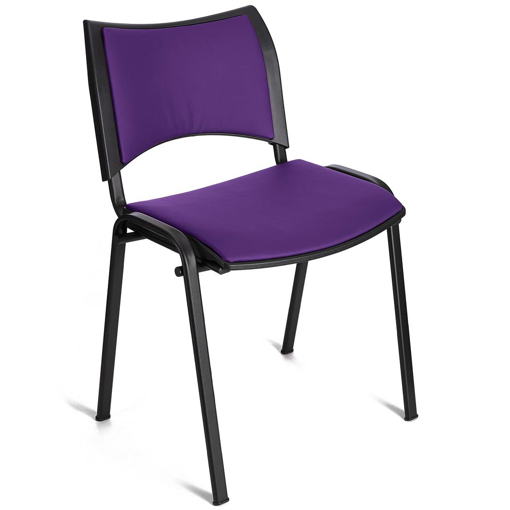 Sedia da Attesa ROMMEL PELLE, Comoda Imbottitura, Impilabile, in Viola e Gambe Nere