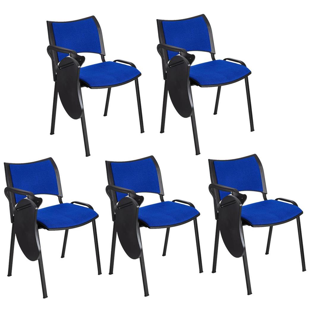 Lotto 5 Sedie Attesa ROMMEL SCRITTOIO, Comoda Imbottitura, Impilabile, in Tessuto Blu e Gambe Nere