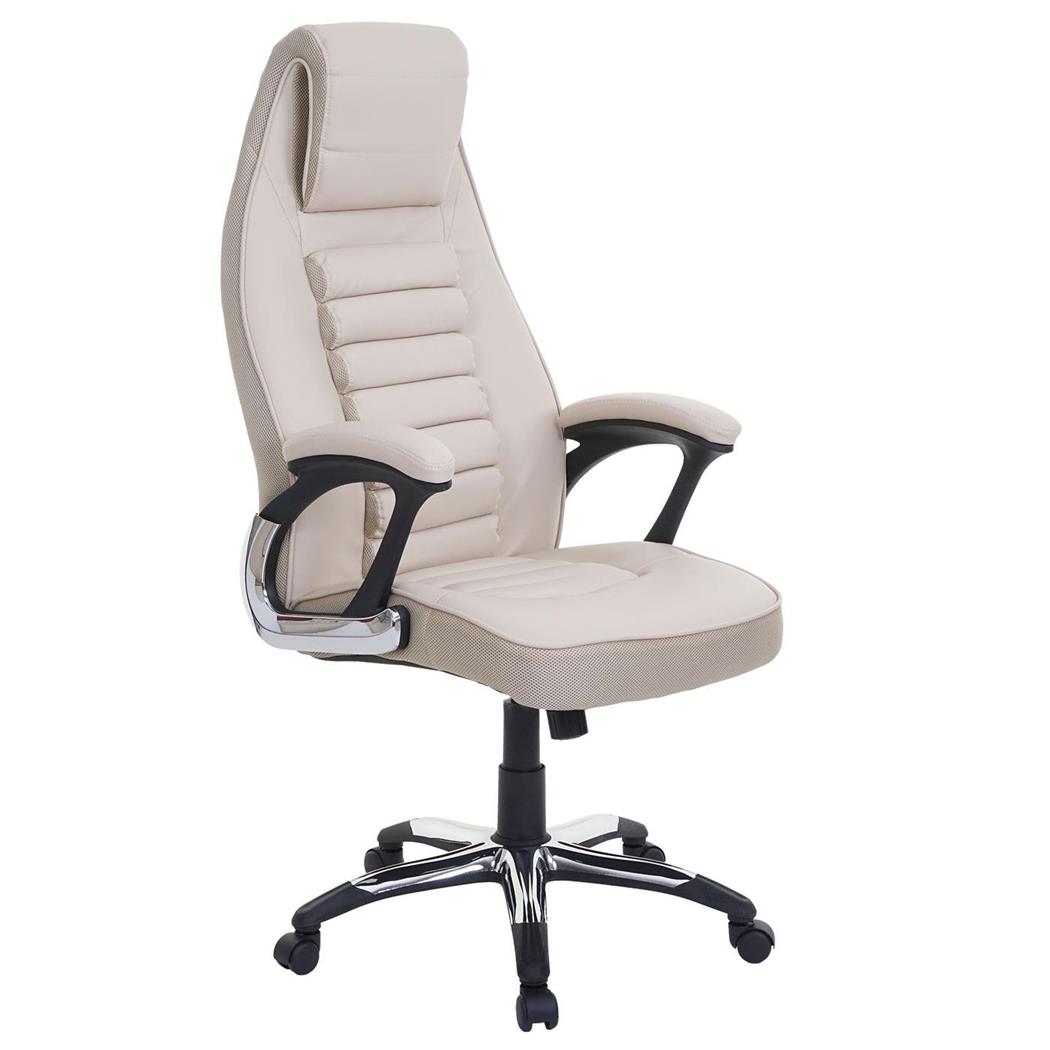 Sedia da ufficio PANDA, Basculante, con Poggiatesta, in Pelle di color Crema