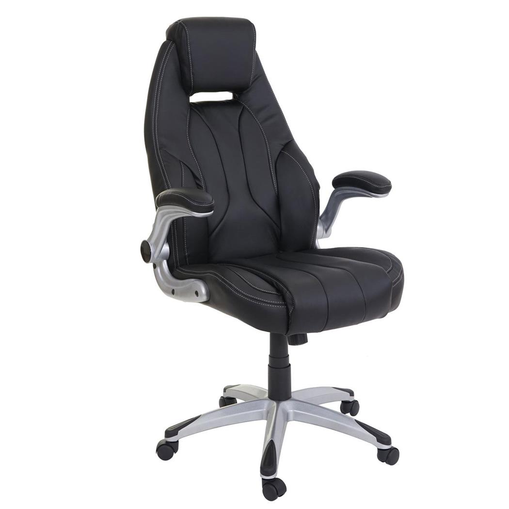Sedia da ufficio SINDY, Basculante, con Poggiatesta, Braccioli Abbattibili,  in Pelle, color Nero