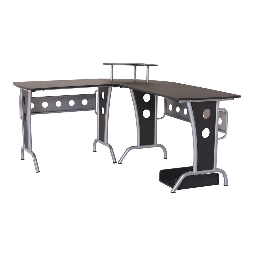 Scrivania per computer KAMI, 165x145x86cm, Metallo e Legno, color Nero