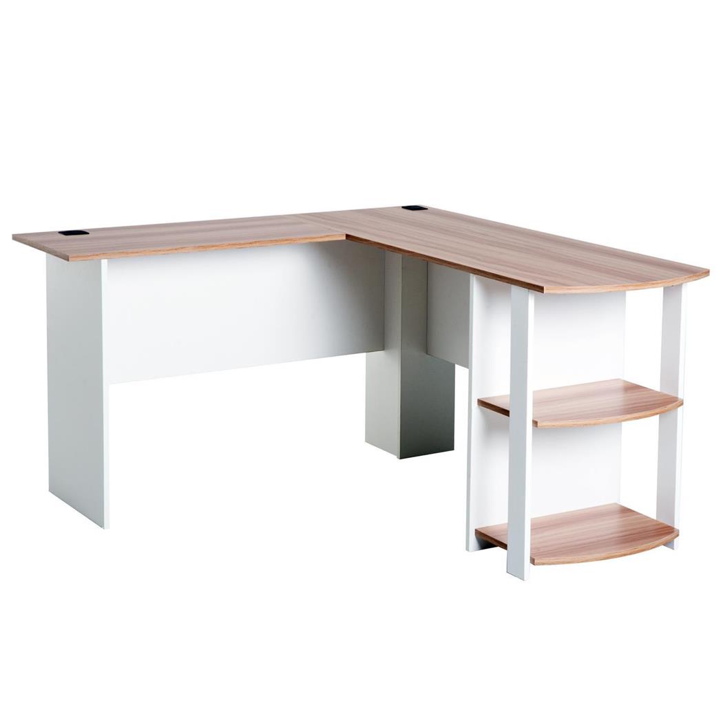 Scrivania ufficio DAVEN, 136x130x72cm, con Ripiani, Legno Bianco/Rovere