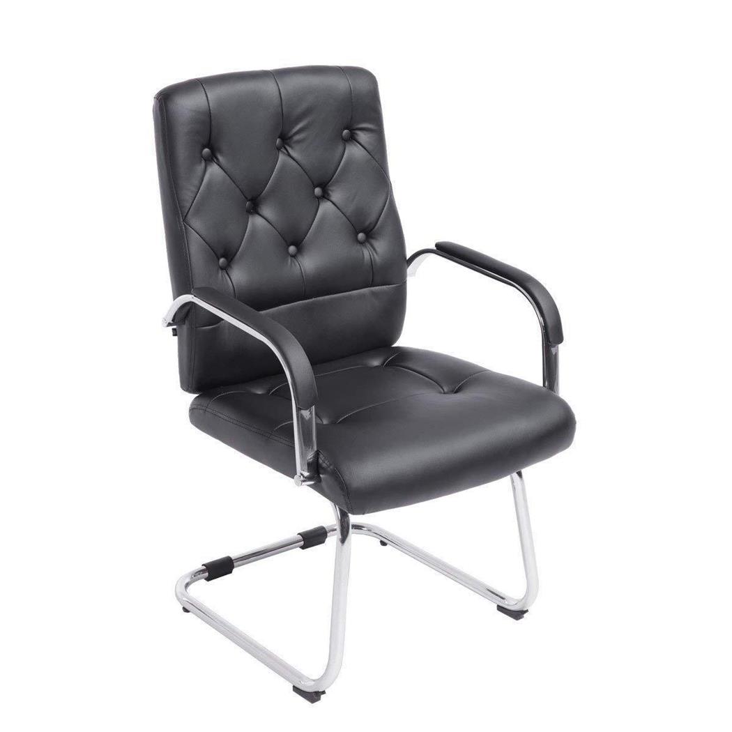 Sedia per Ospiti FEELING, Struttura in metallo, Stile Chesterfield, in Pelle color Nero