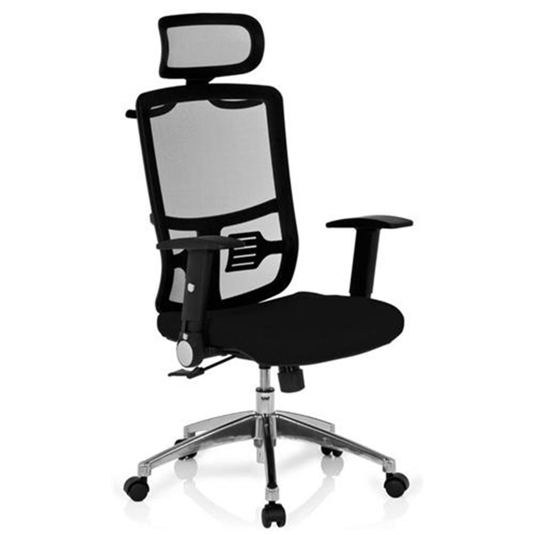 DEMO# Sedia Ergonomica da ufficio modello CAREN, Schienale in tessuto, Regolabile, Sostegno lombare, in Nero