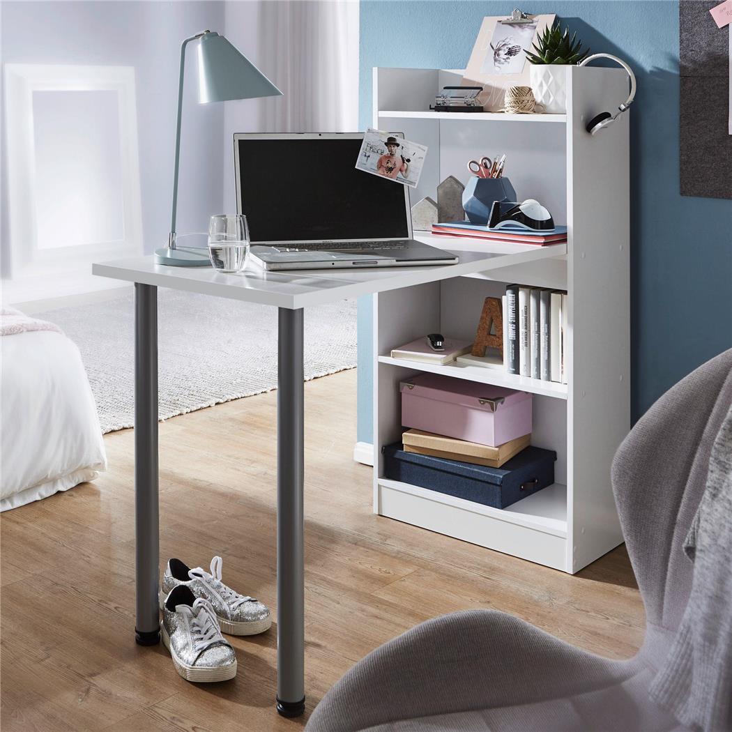 Scrivania per PC NISO, con Ripiani, 121,5x120x70 cm, in Bianco