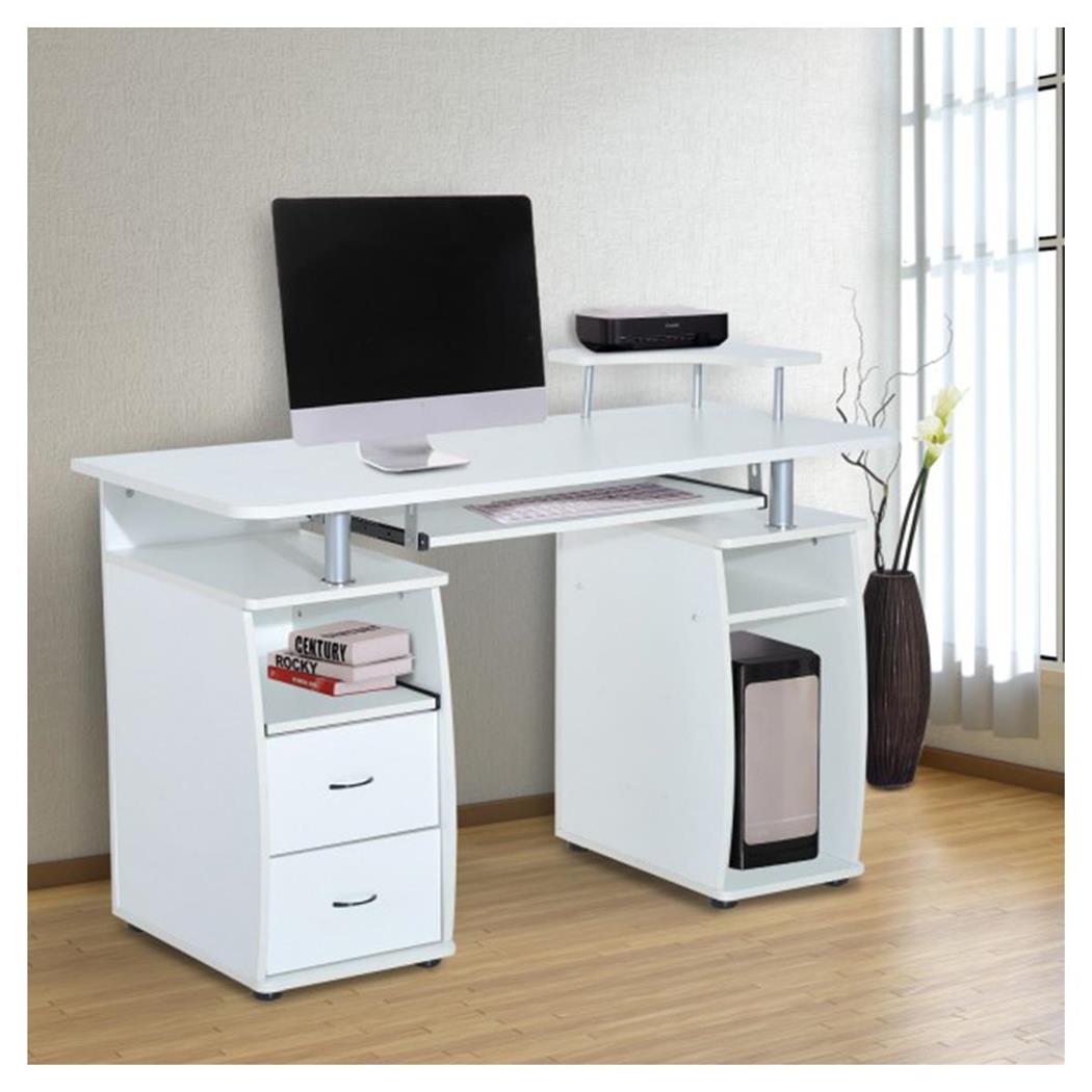 Scrivania per PC GRISO, con Cassettiera, 120x55x85cm, Legno Bianco