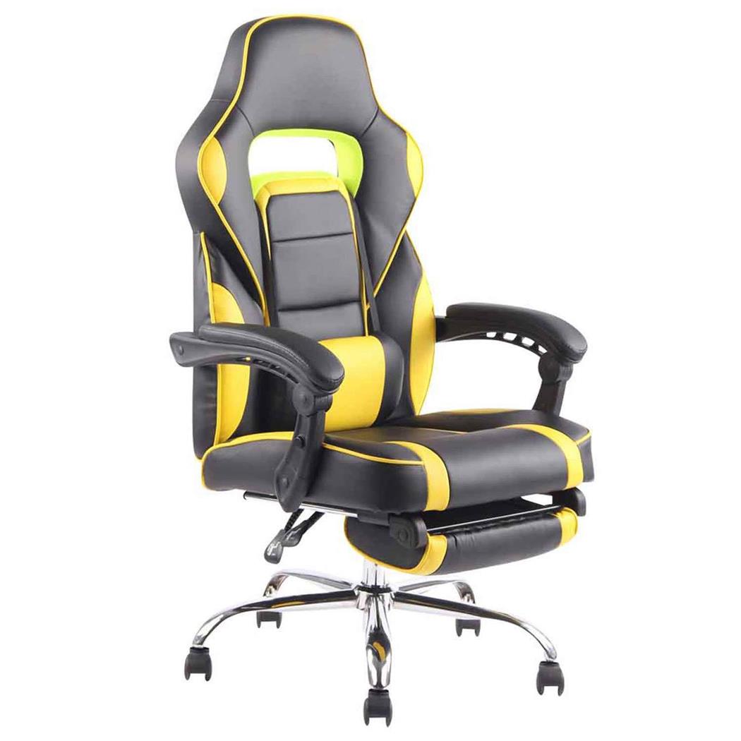 Sedia Gaming LISTER, Poggiapiedi, Supporto Lombare, Pelle, Nero e Giallo