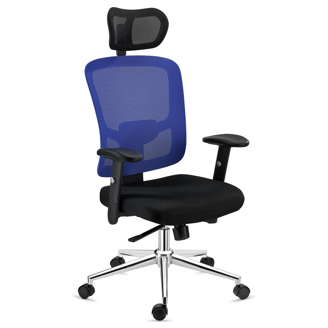 Sedia Ergonomica MARKO, Poggiatesta, Sostegno Lombare, Reclinazione sincronizzata, in Blu