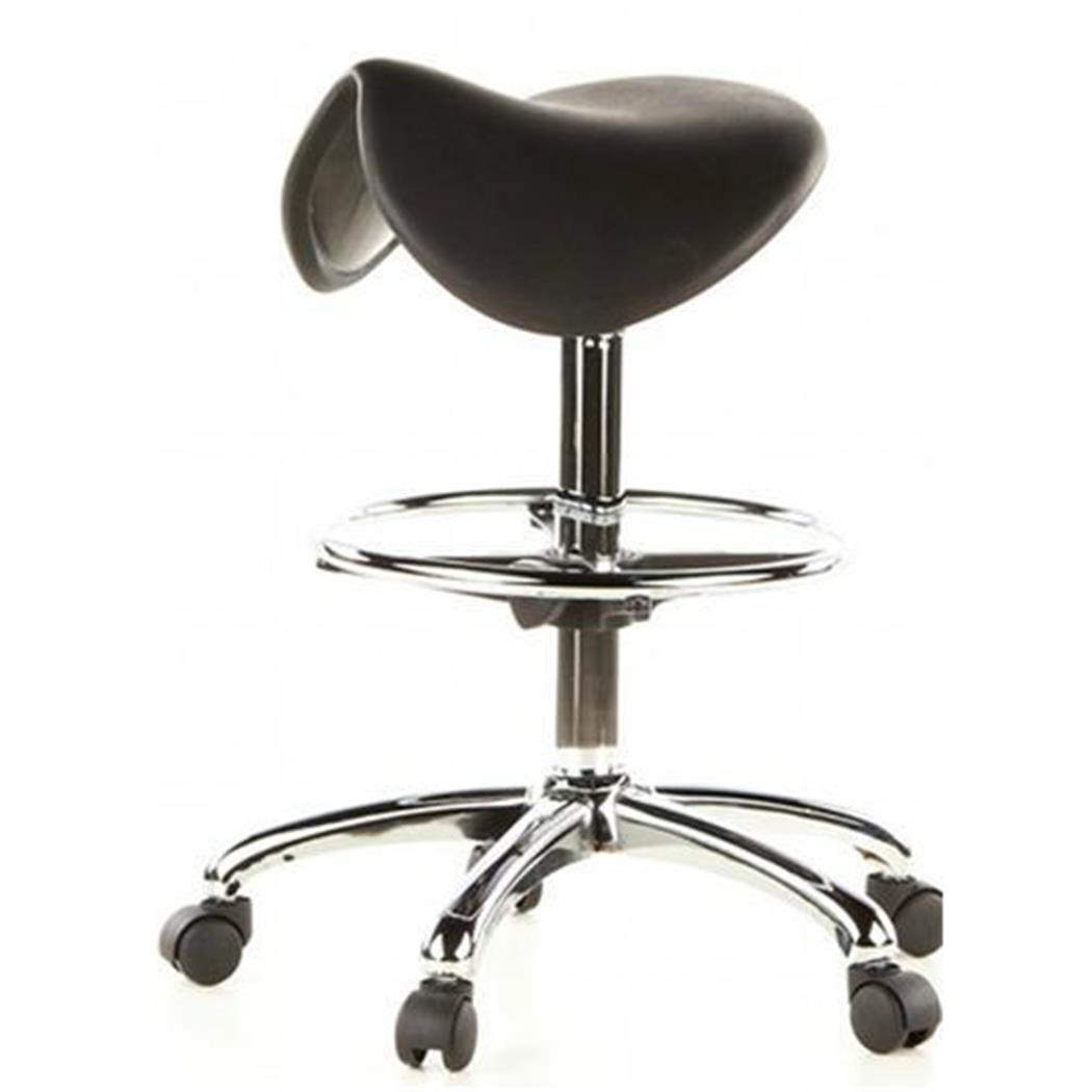 DEMO# Sgabello di design WORK con ruote, Molto Comodo, in Cuoio Nero
