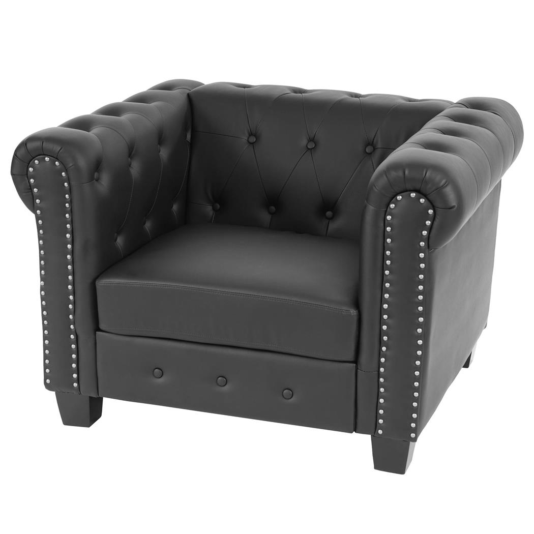Poltrona Ospiti CHESTER, Elegante, Gambe Quadrate, in Pelle, Nero