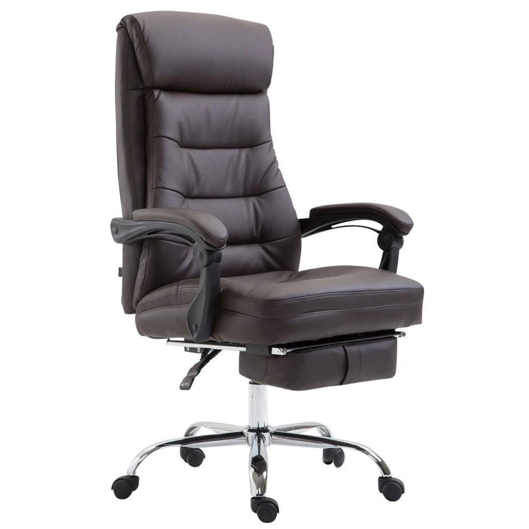 Sedia da ufficio ARGO, Comoda imbottitura, con Poggiapiedi, in Pelle color Marrone