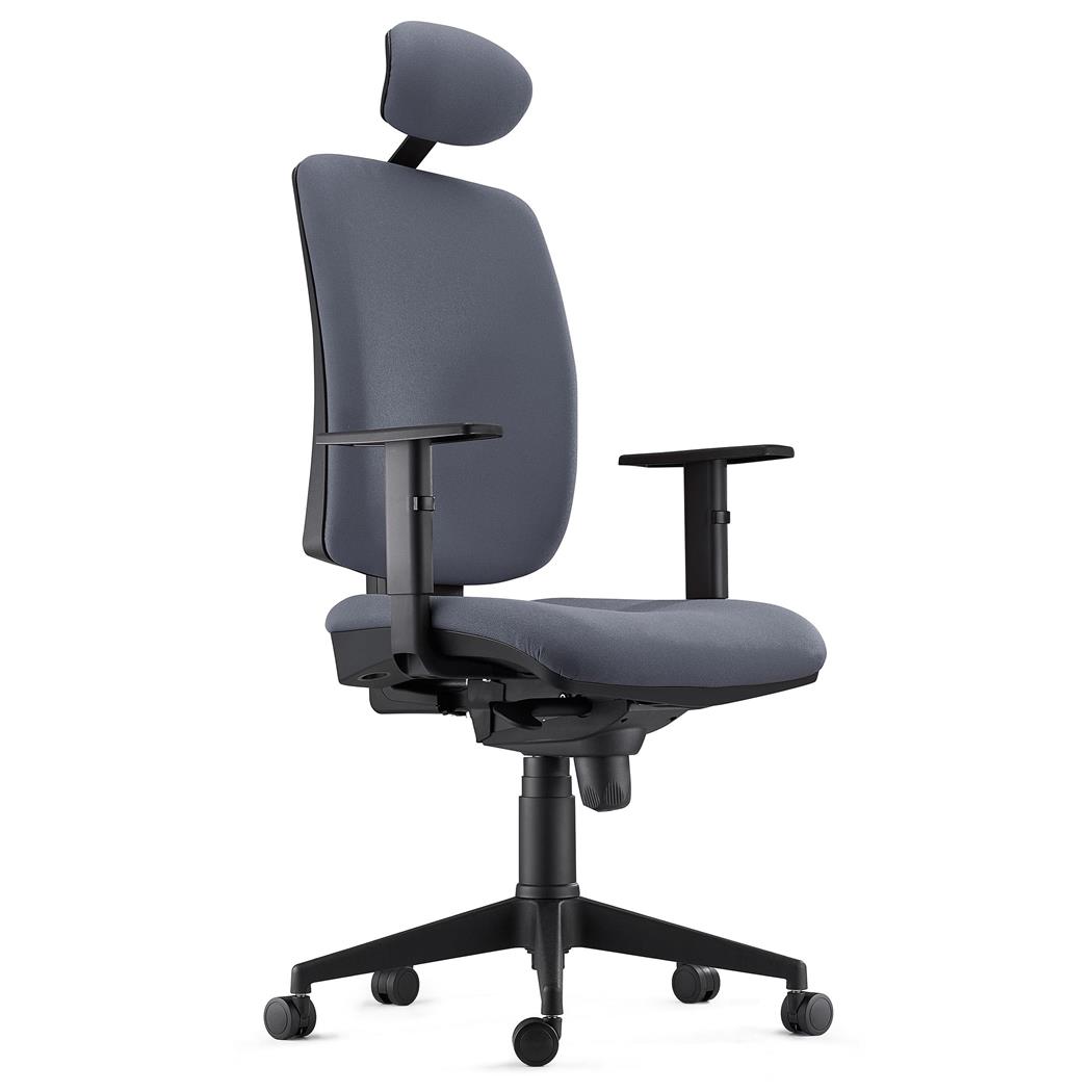 Sedia Ergonomica PIERO, in Tessuto color Grigio, con Poggiatesta e Braccioli Regolabili