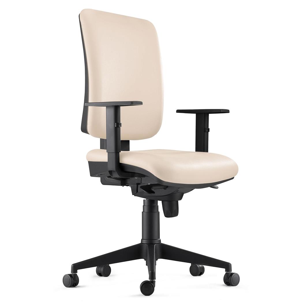 Sedia Ergonomica PIERO, in Pelle color Crema, con Braccioli Regolabili