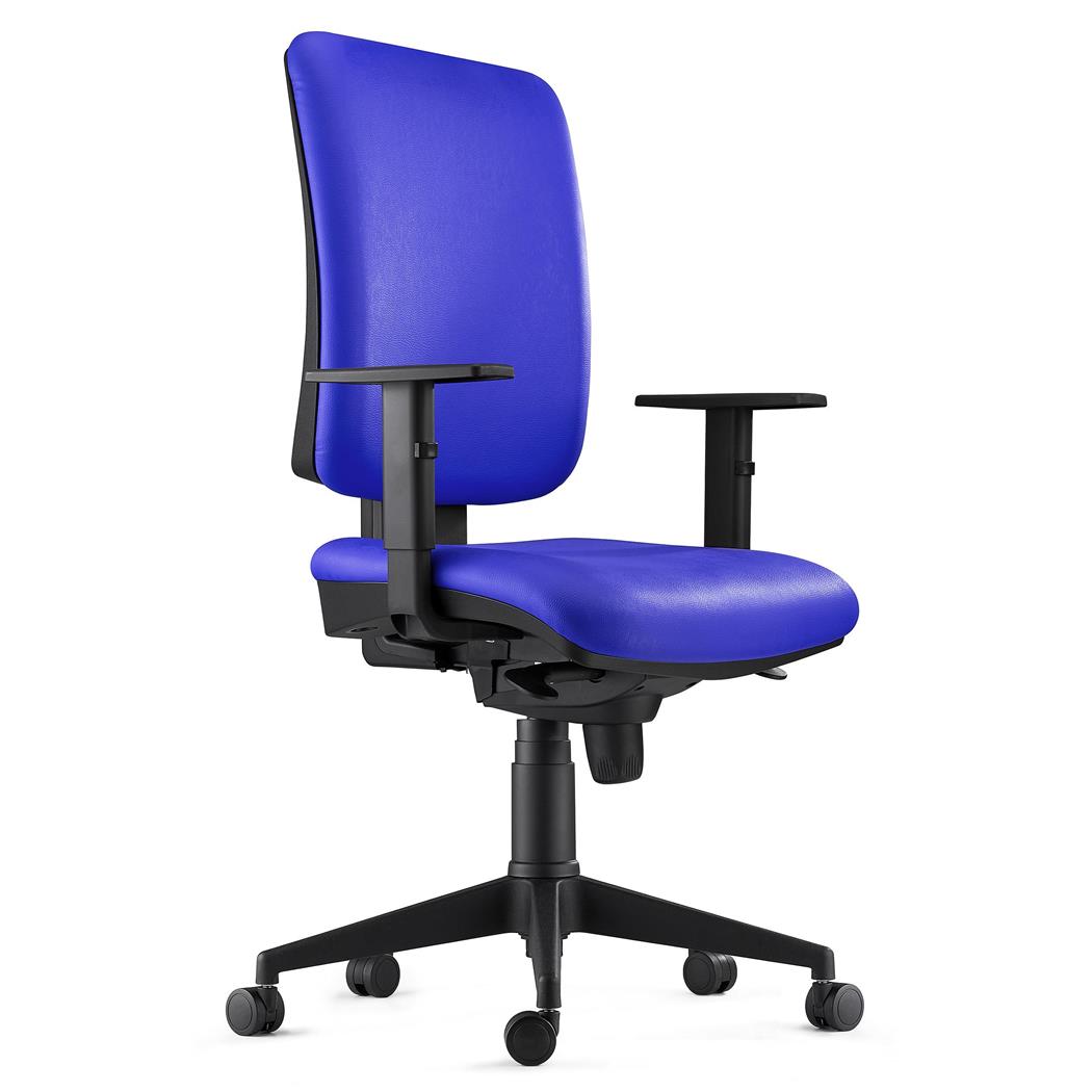 Sedia Ergonomica PIERO, in Pelle color Blu, con Braccioli Regolabili