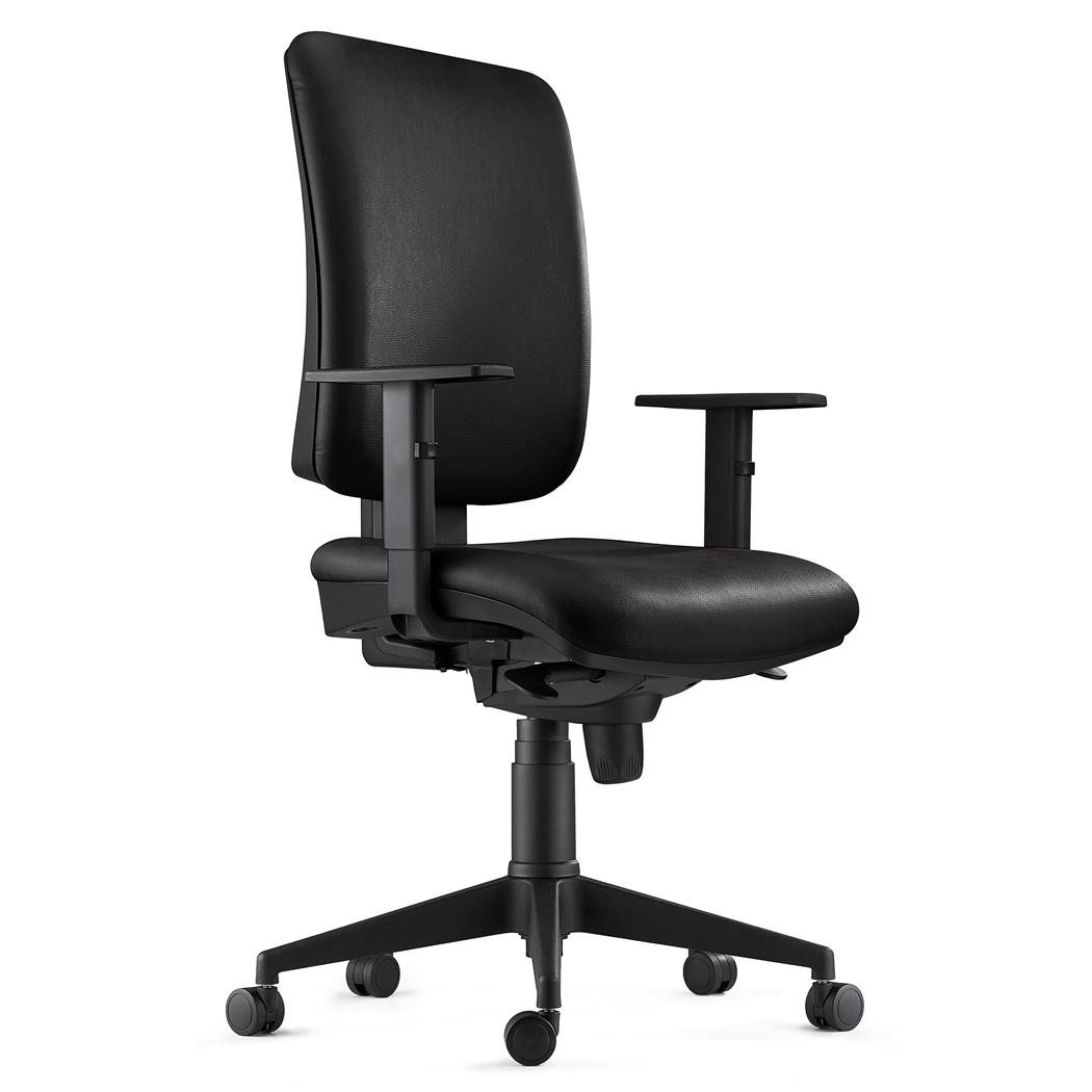Sedia Ergonomica PIERO, in Pelle color Nero, con Braccioli Regolabili