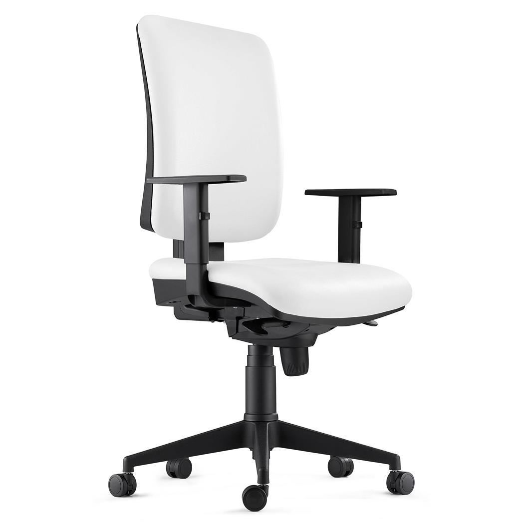 Sedia ergonomica PIERO, in Vera Pelle color Bianco, con Braccioli Regolabili