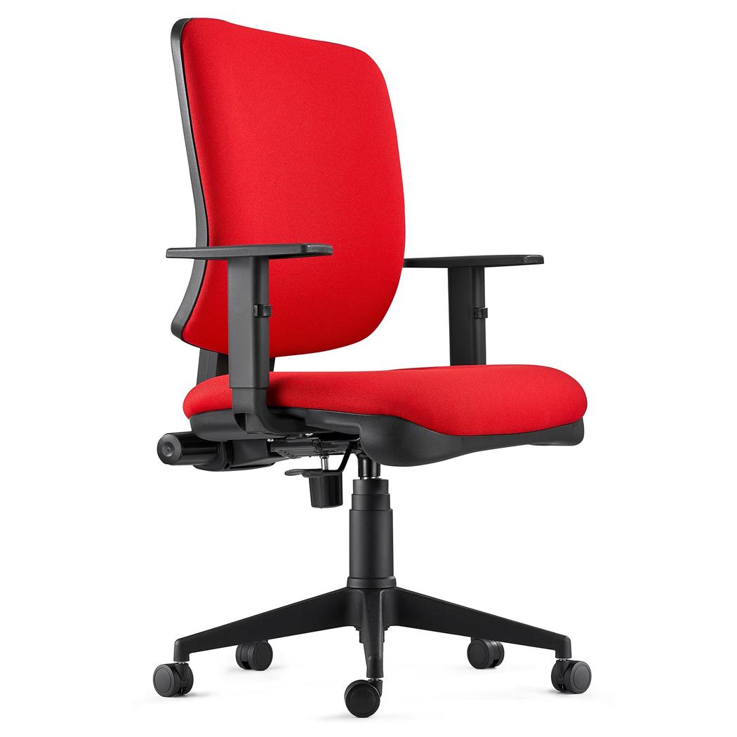 Sedia Ergonomica DIEGO, in Tessuto color Rosso, Spessa Imbottitura e Meccanismo Sincronizzato 