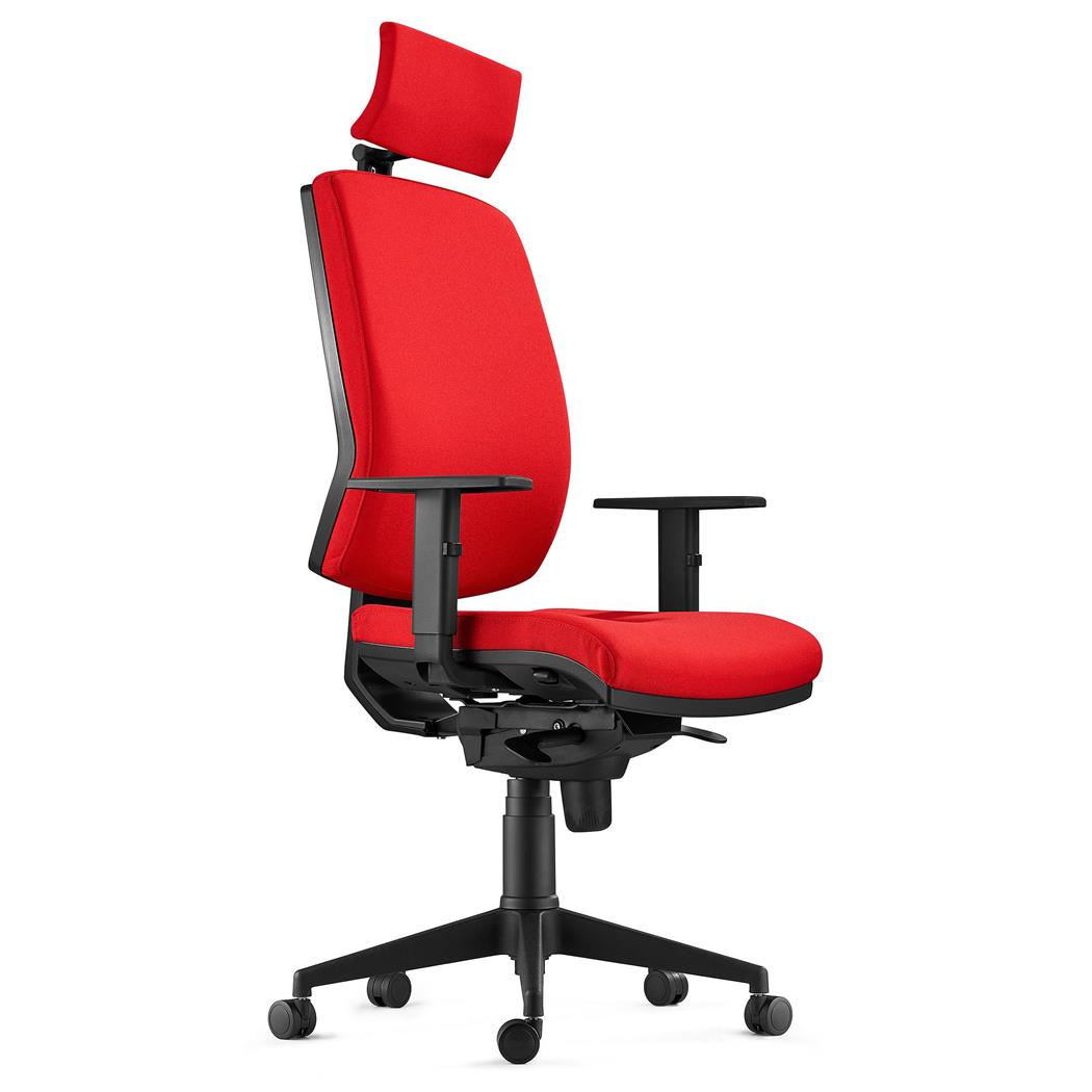 Sedia Ergonomica OLIVER, in Tessuto color Rosso, con Poggiatesta e Soffice Imbottitura