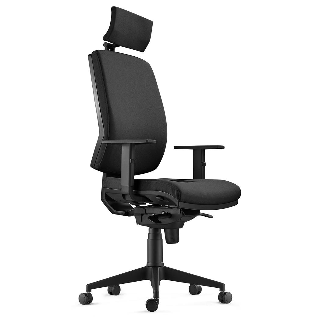 Sedia Ergonomica OLIVER, in Tessuto color Nero, con Poggiatesta e Soffice Imbottitura