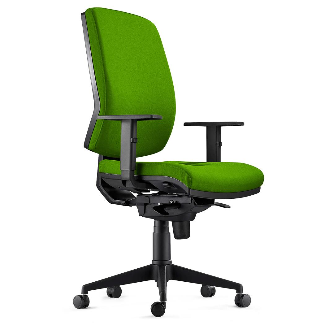 Sedia Ergonomica OLIVER, in Tessuto color Verde, con Braccioli Regolabili e Soffice Imbottitura