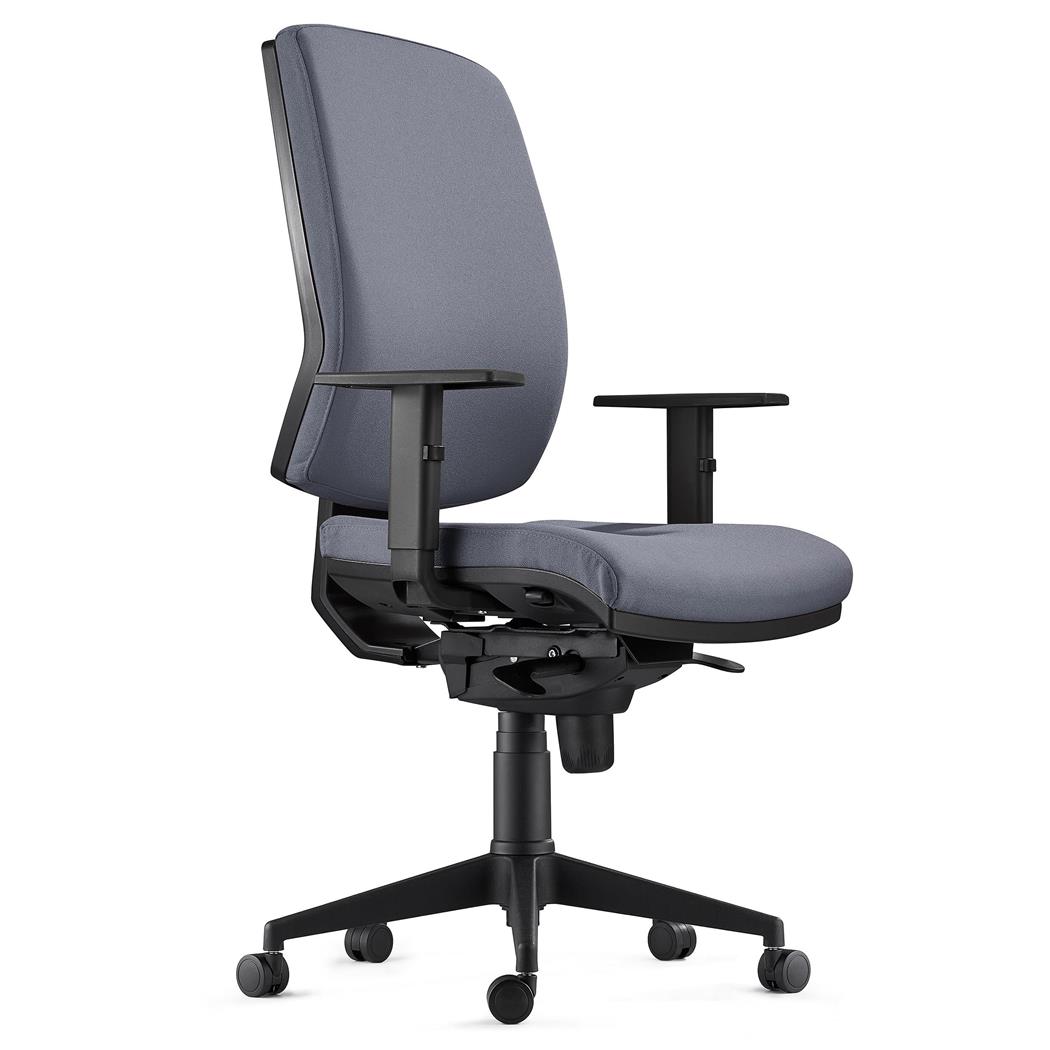 Sedia Ergonomica OLIVER, in Tessuto color Grigio, con Braccioli Regolabili e Soffice Imbottitura