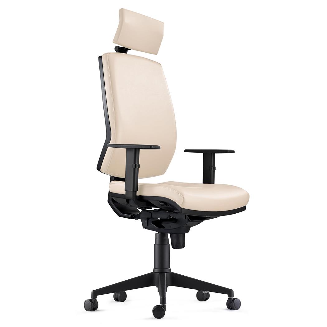 Sedia Ergonomica OLIVER, con Poggiatesta Integrato, in Pelle color Crema