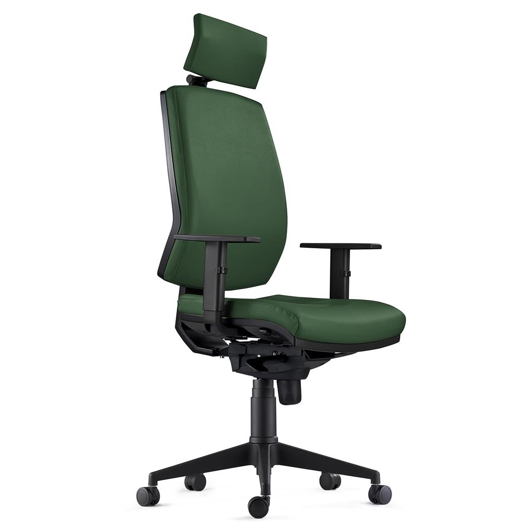 Sedia Ergonomica OLIVER, con Poggiatesta Integrato, in Pelle color Verde