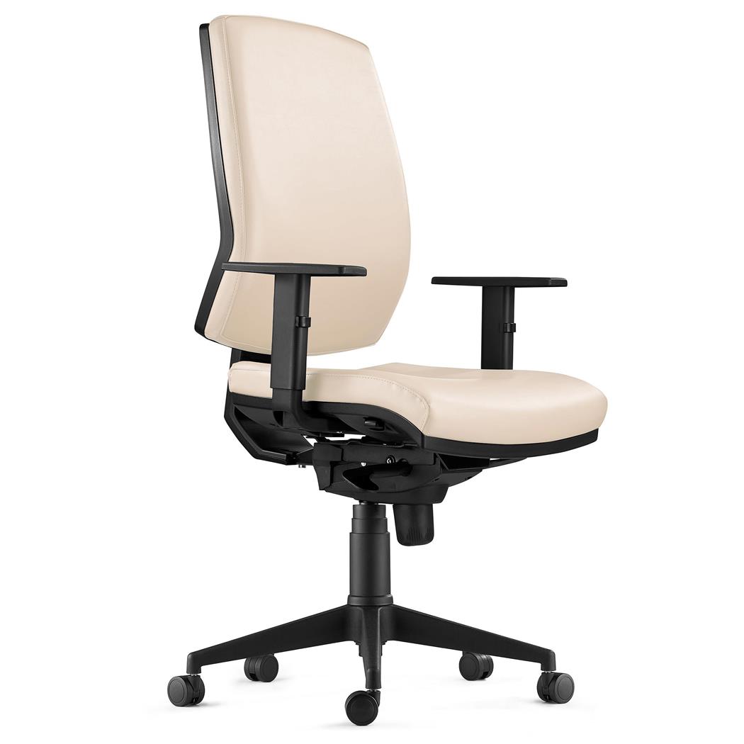 Sedia Ergonomica OLIVER, in Pelle color Crema, con Braccioli Regolabili e Soffice Imbottitura