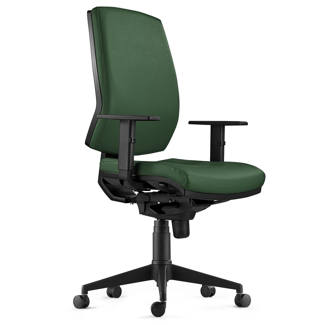Sedia Ergonomica OLIVER, in Pelle color Verde, con Braccioli Regolabili e Soffice Imbottitura