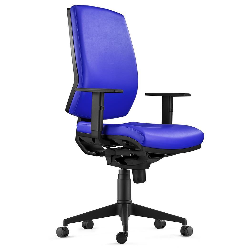 Sedia Ergonomica OLIVER, in Pelle color Blu, con Braccioli Regolabili e Soffice Imbottitura