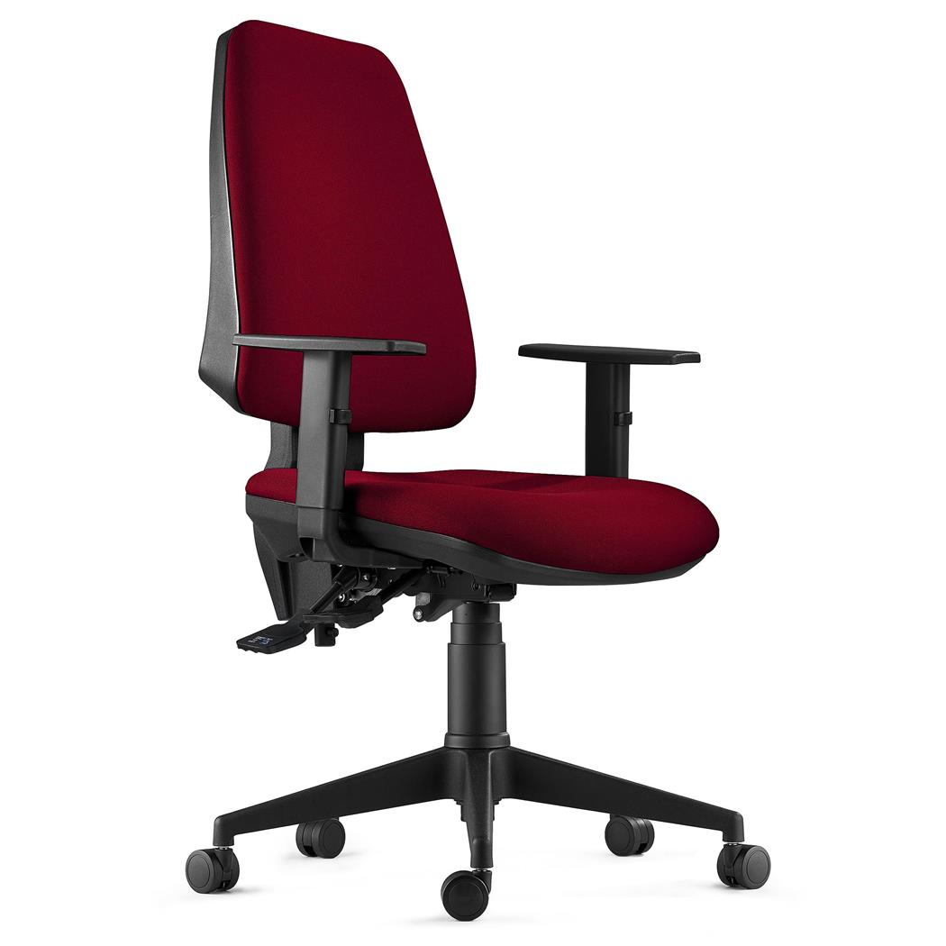 Sedia da Ufficio Ergonomica INDIANA, in Tessuto Ignifugo, Color Bordeaux, con Braccioli Regolabili