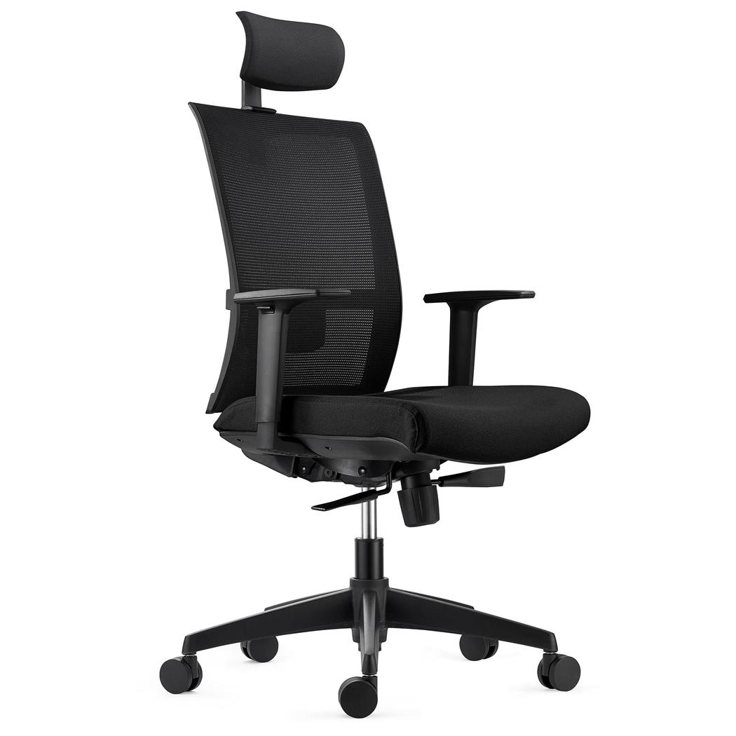 Sedia Ergonomica AXEL, Poggiatesta, Supporto Lombare, Tessuto e Rete, Nero