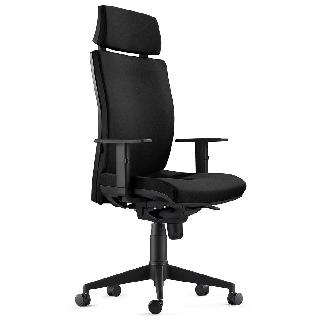 Sedia Ergonomica MARVEL, in Tessuto color Nero con Poggiatesta e Sostegno lombare