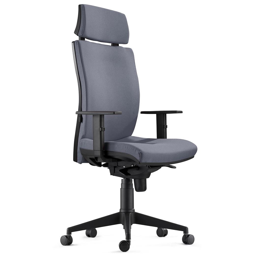 Sedia Ergonomica MARVEL, in Tessuto colore Grigio con Poggiatesta e Sostegno lombare