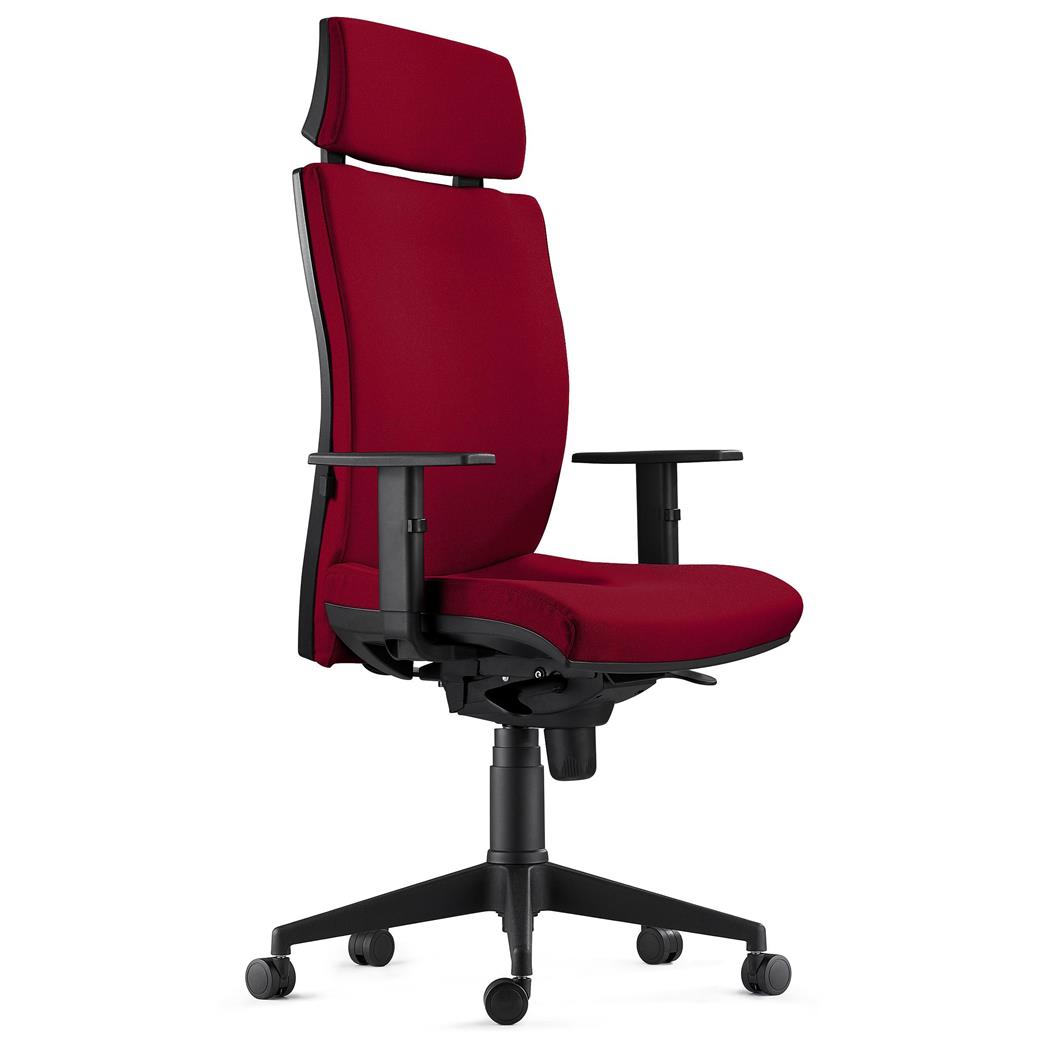 Sedia Ergonomica MARVEL, in Tessuto color Bordeaux con Poggiatesta e Sostegno lombare