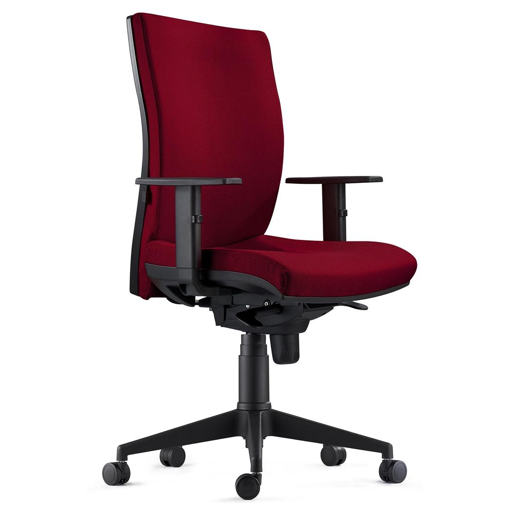 Sedia Ergonomica KEVIN, in Tessuto color Bordeaux, con Sostegno lombare e Braccioli Regolabili
