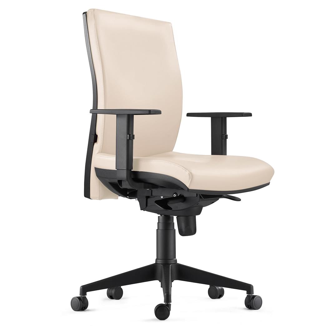 Sedia Ergonomica KEVIN, in Pelle color Crema con Sostegno Lombare e Braccioli Regolabili