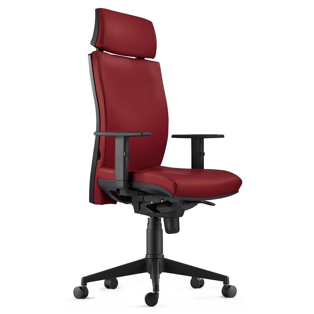 Sedia Ergonomica MARVEL in Vera Pelle color Bordeaux, con Poggiatesta e Supporto Lombare